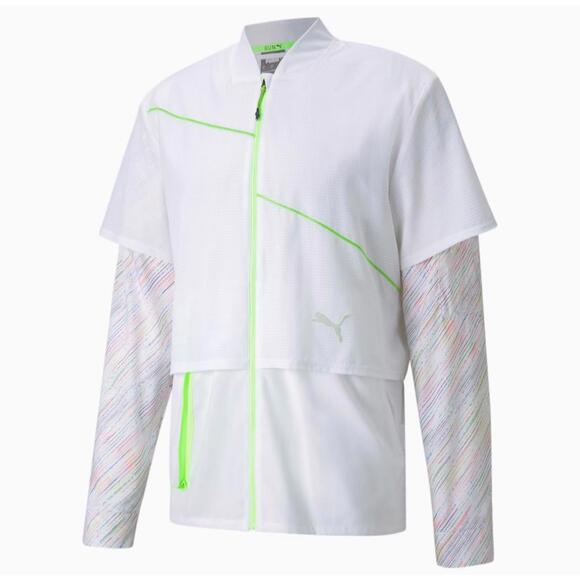 PUMA Run Woven Ultra Full Zip Jacket Mens White Casual Athletic Outerwear 520854 - Picture 1 of 8